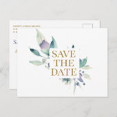 ブルーバイオレットローズウォーターカラーパターンカスタム 案内ポストカード (正面/裏面)