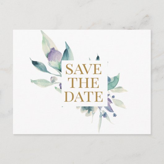 ブルーバイオレットローズウォーターカラーパターンカスタム 案内ポストカード (正面)