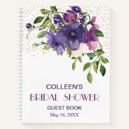ブルーバイオレットワイルドバラブライダルシャワーゲストブック ノートブック