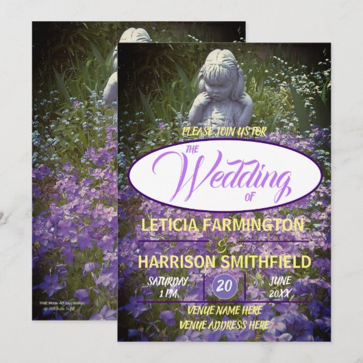 ブルーバイオレット忘れフロックス・メノーの女の子の像 招待状 (正面/裏面)
