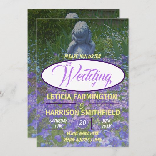 ブルーバイオレット忘れフロックス・メノーの女の子の像 招待状 (正面/裏面)