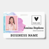 ブルーバイオレット水彩従業員のロゴを追加 バッジ (Front)