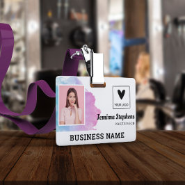 ブルーバイオレット水彩従業員のロゴを追加 バッジ