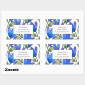 ブルーバイオレット水色フローラステムパターンラベル 長方形シール (シート)