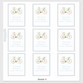 ブルーバイク付きガウルディアンバイ縁ど蔵書票 シール