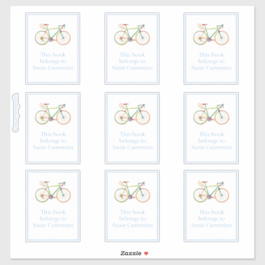 ブルーバイク付きガウルディアンバイ縁ど蔵書票 シール (シート)