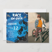 ブルーバイク誕生日フォト招待状 招待状 (正面)