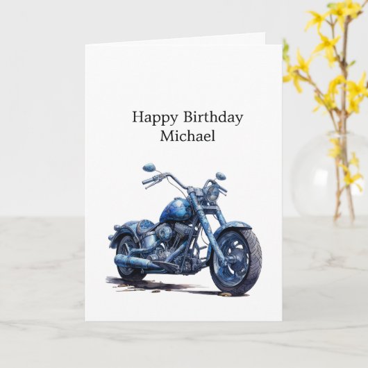 ブルーバイク誕生日 カード (黄色い花)