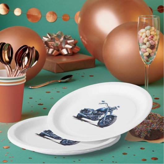 ブルーバイク誕生日 ペーパープレート (複数)