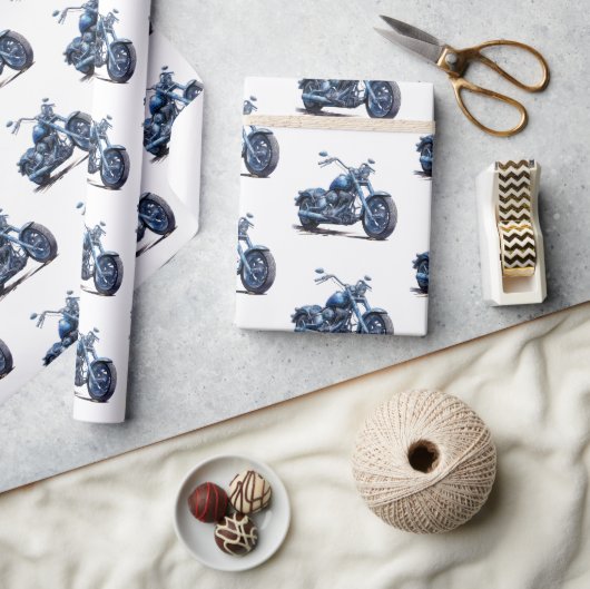 ブルーバイク誕生日 ラッピングペーパー (クラフト)