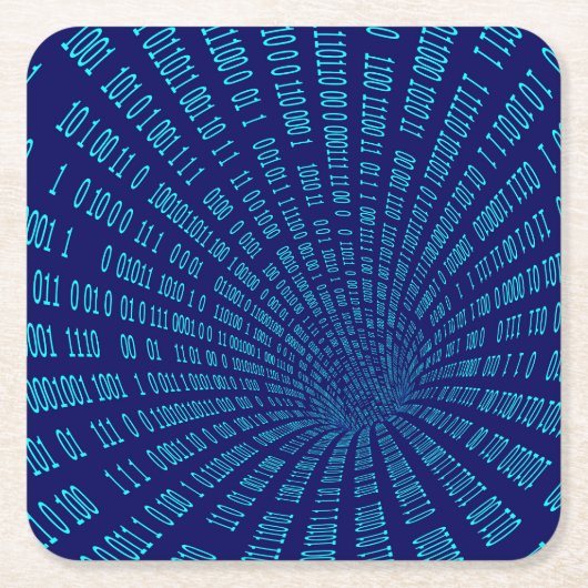 ブルーバイナリトンネルデータストリームの概念 スクエアペーパーコースター (正面)
