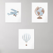 ブルーバイプレーンホットエアバルーントラベル子供部屋デコール (正面)