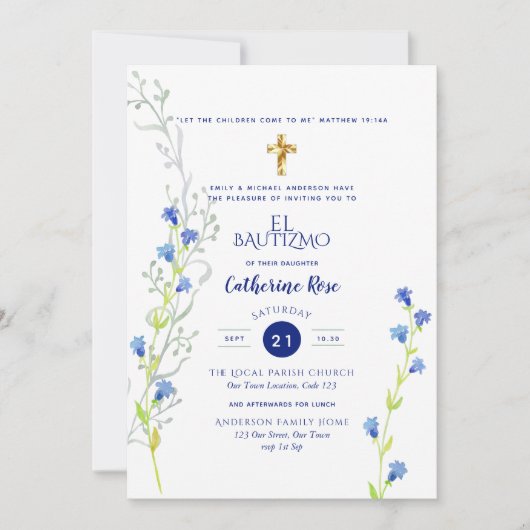 ブルーバウティゾバウティスモフローララーヴカトリック十字架 招待状 (正面)