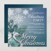 ブルーバウブル&スノーフレーククリスマスパーティの招待状 招待状 (正面/裏面)