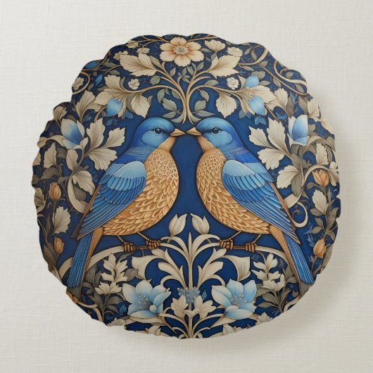ブルーバエレガントリズウィリアムモリスインスパイア ラウンドクッション (正面)