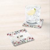 ブルーバエレガントルガンディフローラ結婚ズモノグラムの スクエアペーパーコースター (インサイチュ)