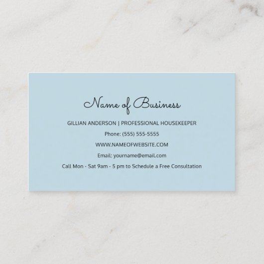 ブルーバクガーリーキュームクリーナーハウス清掃サービス 名刺 (裏面)