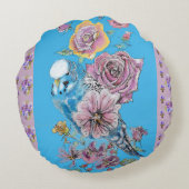 ブルーバジー水彩花柄 レディース ラウンドクッション (裏面)