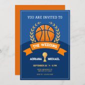 ブルーバスケットボールトロフィー結婚ズ 招待状 (正面/裏面)