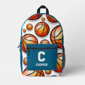 ブルーバスケットボールパターン プリントバックパック (正面)