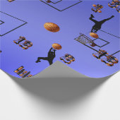 ブルーバスケットボールプレイヤーパターン ラッピングペーパー (角)