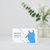 ブルーバスケットボールプレーヤーイラストレーションコーチトレーナー 名刺 (スタンド正面)