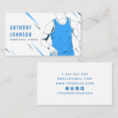 ブルーバスケットボールプレーヤーイラストレーションコーチトレーナー 名刺 (正面/裏面)