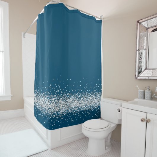ブルーバスタオオルセットに染み出る銀色のキラキラしたグラーム シャワーカーテン (インサイチュ)