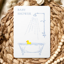 ブルーバスタブ黄色ゴムアヒル赤ちゃんシャワー 招待状