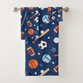 ブルーバスルーム上のキッズスポーツ用品パターン バスタオルセット (インサイチュ)