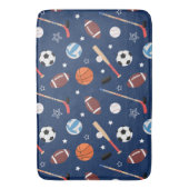 ブルーバスルーム上のキッズスポーツ用品パターン バスマット (正面縦)