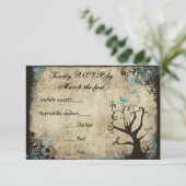 ブルーバタフライとツリーヴィンテージウェディングRSVP 出欠カード (スタンド正面)