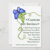 ブルーバタフライアパーソナライズされたート招待状 招待状 (裏面)