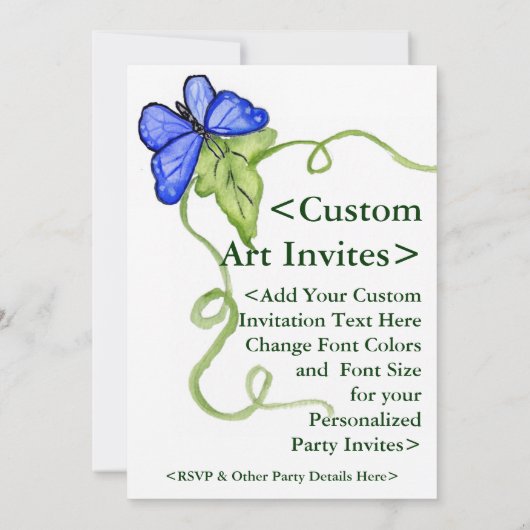 ブルーバタフライアパーソナライズされたート招待状 招待状 (裏面)