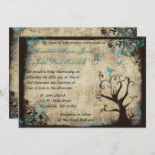 ブルーバタフライアンドツリーヴィンテージウェディング招待状 招待状 (正面/裏面)