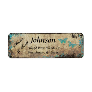 ブルーバタフライアンドツリーヴィンテージ住所 シール