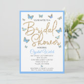 ブルーバタフライアンド金ゴールドグリッターブライダルシャワー 招待状 (スタンド正面)