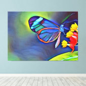 ブルーバタフライイエロー花 キャンバスプリント (インサイチュ (ウッドフロア))