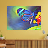 ブルーバタフライイエロー花 キャンバスプリント (インサイチュ (リビング))