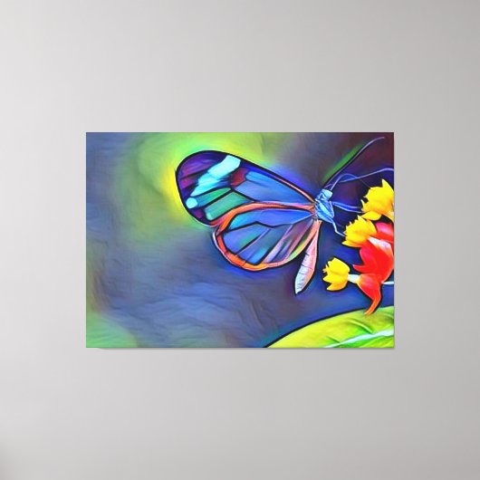 ブルーバタフライイエロー花 キャンバスプリント (正面)