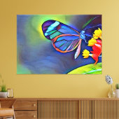 ブルーバタフライイエロー花 キャンバスプリント (インサイチュ (リビング))