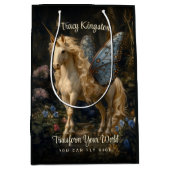 ブルーバタフライウィングフォレストユニコーンファンタジー魔法 ミディアムペーパーバッグ (正面)