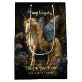 ブルーバタフライウィングフォレストユニコーンファンタジー魔法 ミディアムペーパーバッグ (裏面)