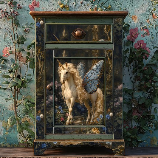 ブルーバタフライウィングユニコーンのデコパージュ 薄葉紙