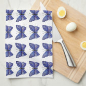 ブルーバタフライウォーターカラーティータオル キッチンタオル (四つ折り)