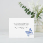 ブルーバタフライウォーターカラーパターンブライダルシャワー サンキューカード (スタンド正面)