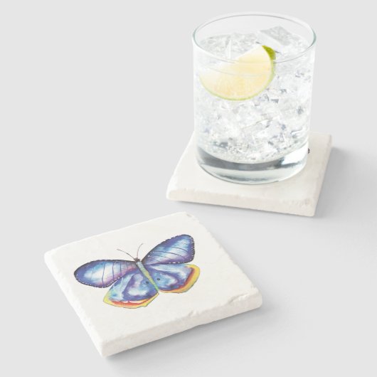 ブルーバタフライウォーターカラーマーブルストーンコースター ストーンコースター (横)