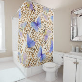 ブルーバタフライエテモダンリアール金ゴールドアニマルプリント シャワーカーテン (インサイチュ)