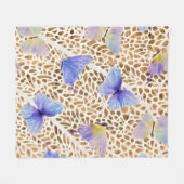 ブルーバタフライエテモダンリアール金ゴールドアニマルプリント フリースブランケット (正面(横))