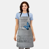 ブルーバタフライエプ素朴ロパーソナライズされたン エプロン (着用した状態)